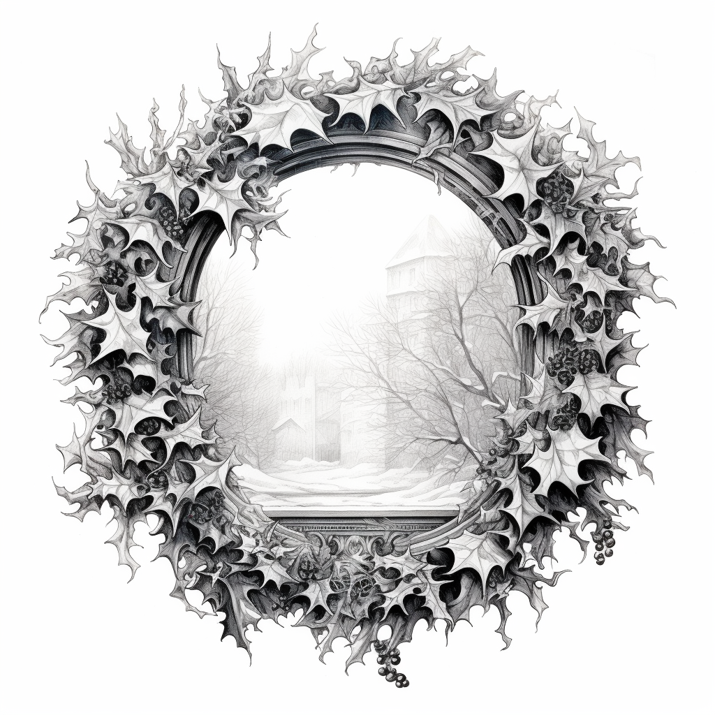 Detailed Holly Wreath on Frosted Window