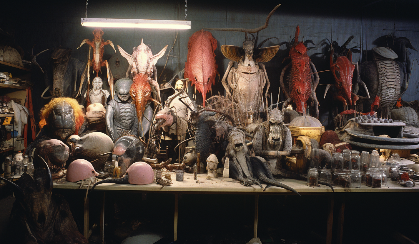 Latex masks and props in Hollywood workshop