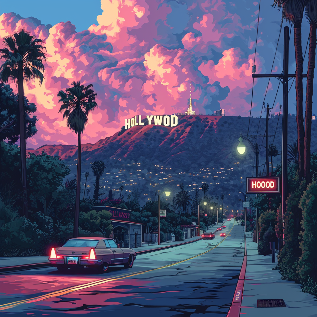 Hollywood Sign in Psychedelic Illustration