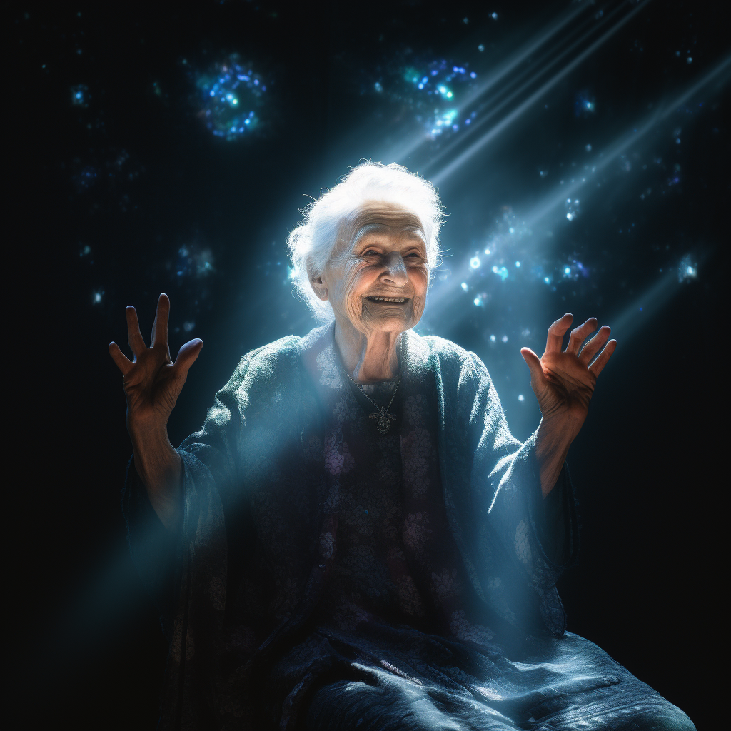 Smiling hologram of elderly grandmother