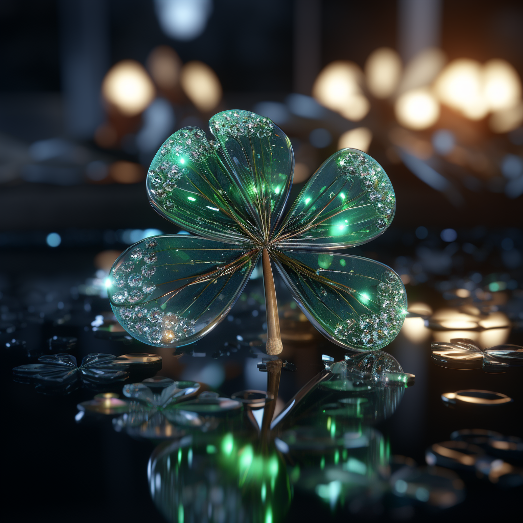 Holographic chrome reflecting logo with three leaf clover