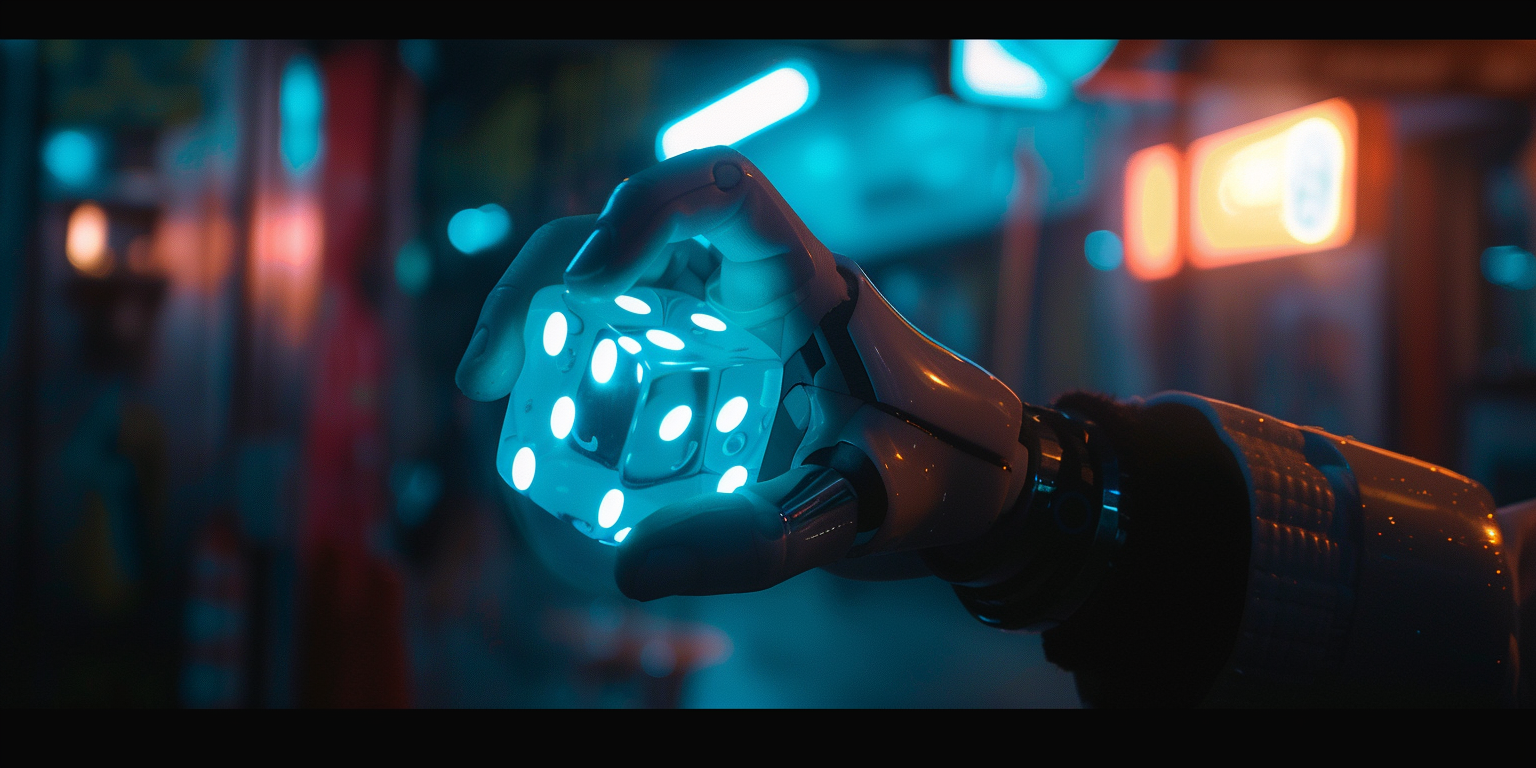 holographic dice robot hand playing