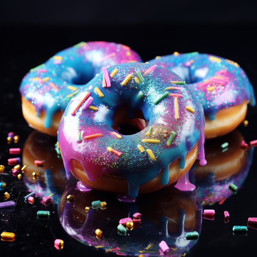 Vibrant holographic donuts on a plate