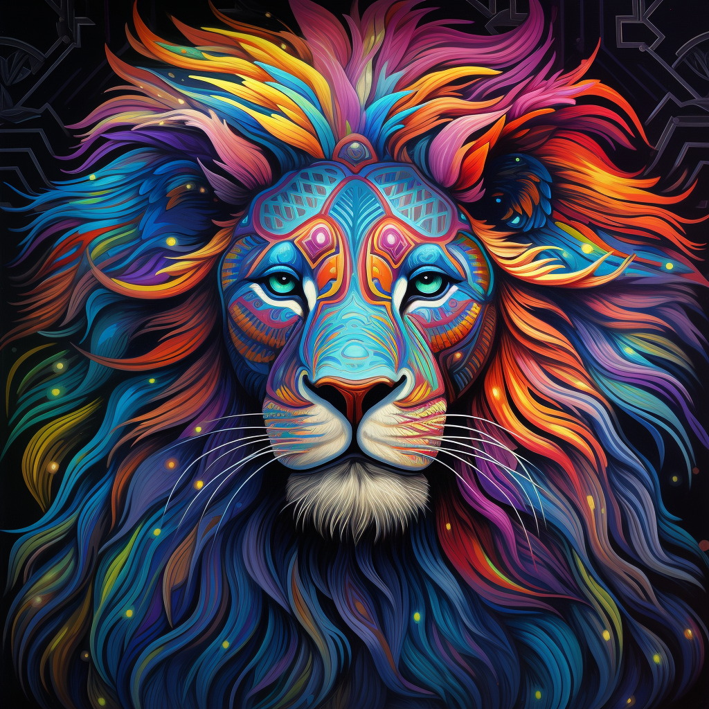 Vibrant holographic lion artwork