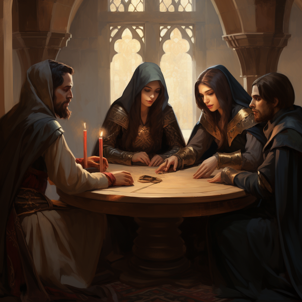 Holy inquisitors pondering at table