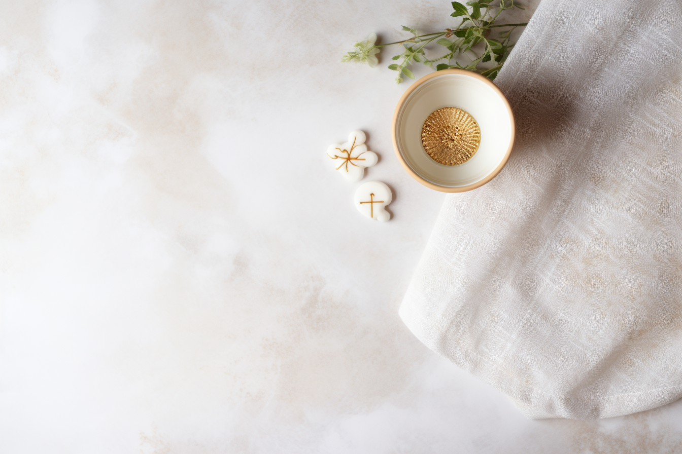 Holy Communion Symbol on White Tablecloth