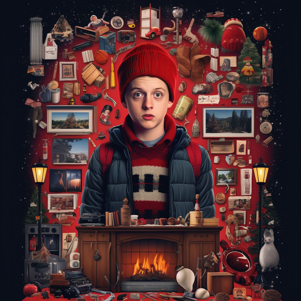 Home Alone Movie Poster with Christmas-themed items