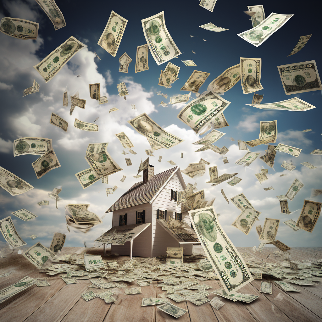 Home prices and dollar bills raining down.