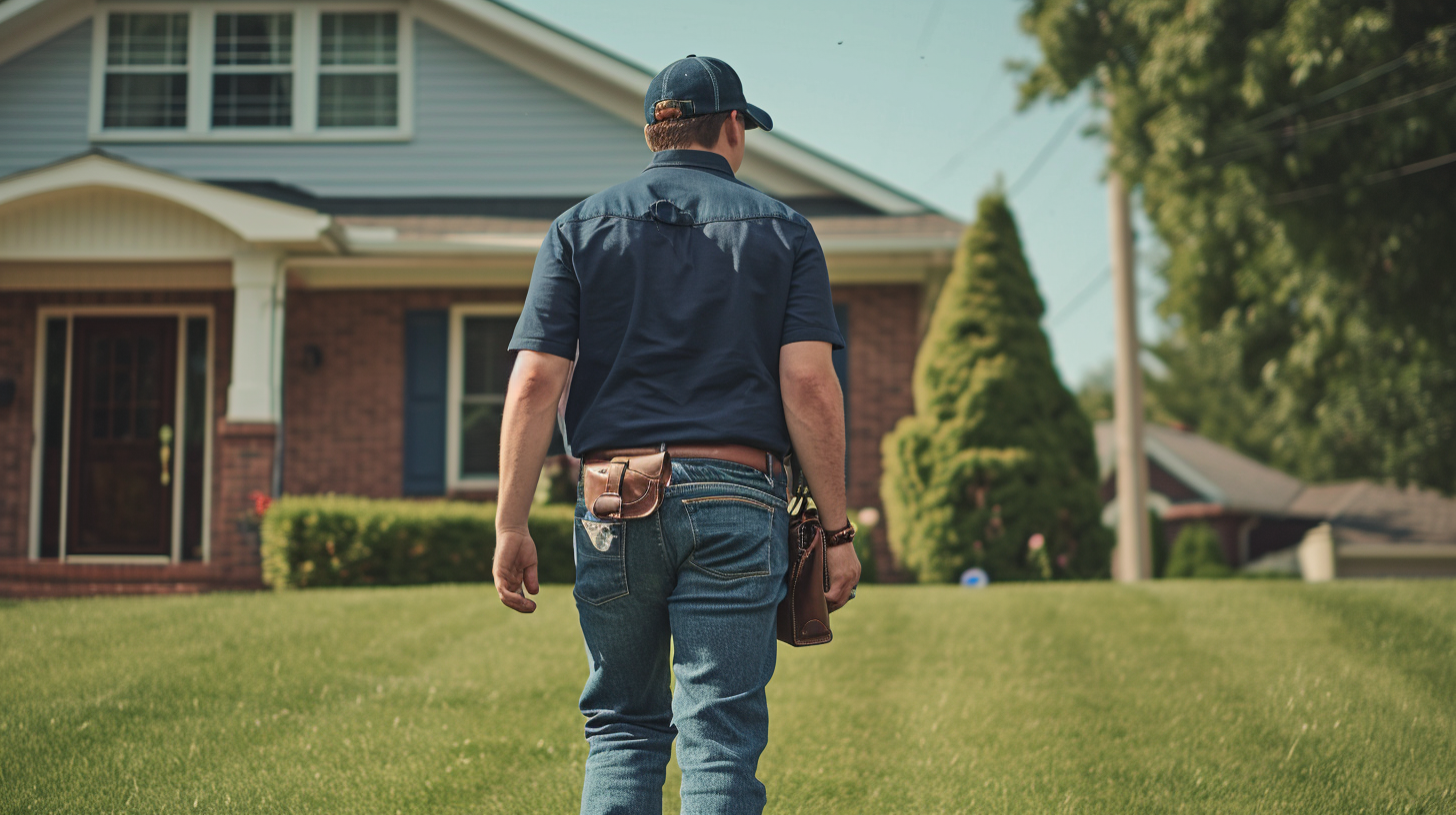 Man walking to home with toolbag