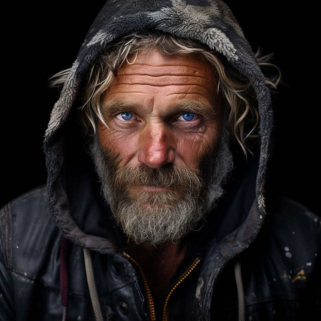 Close-up Portraits of Homeless Men