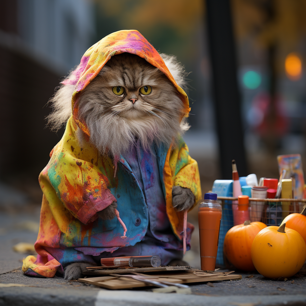 Homeless Persian Cat in Crayola Crayon Costume