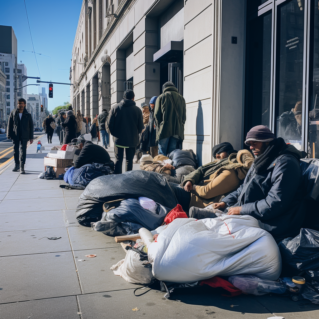 Group of Homeless on San Francisco Sidewalks