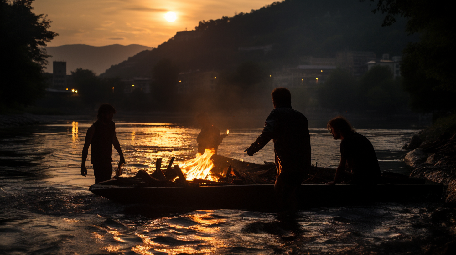 homemade big raft in river Zenica