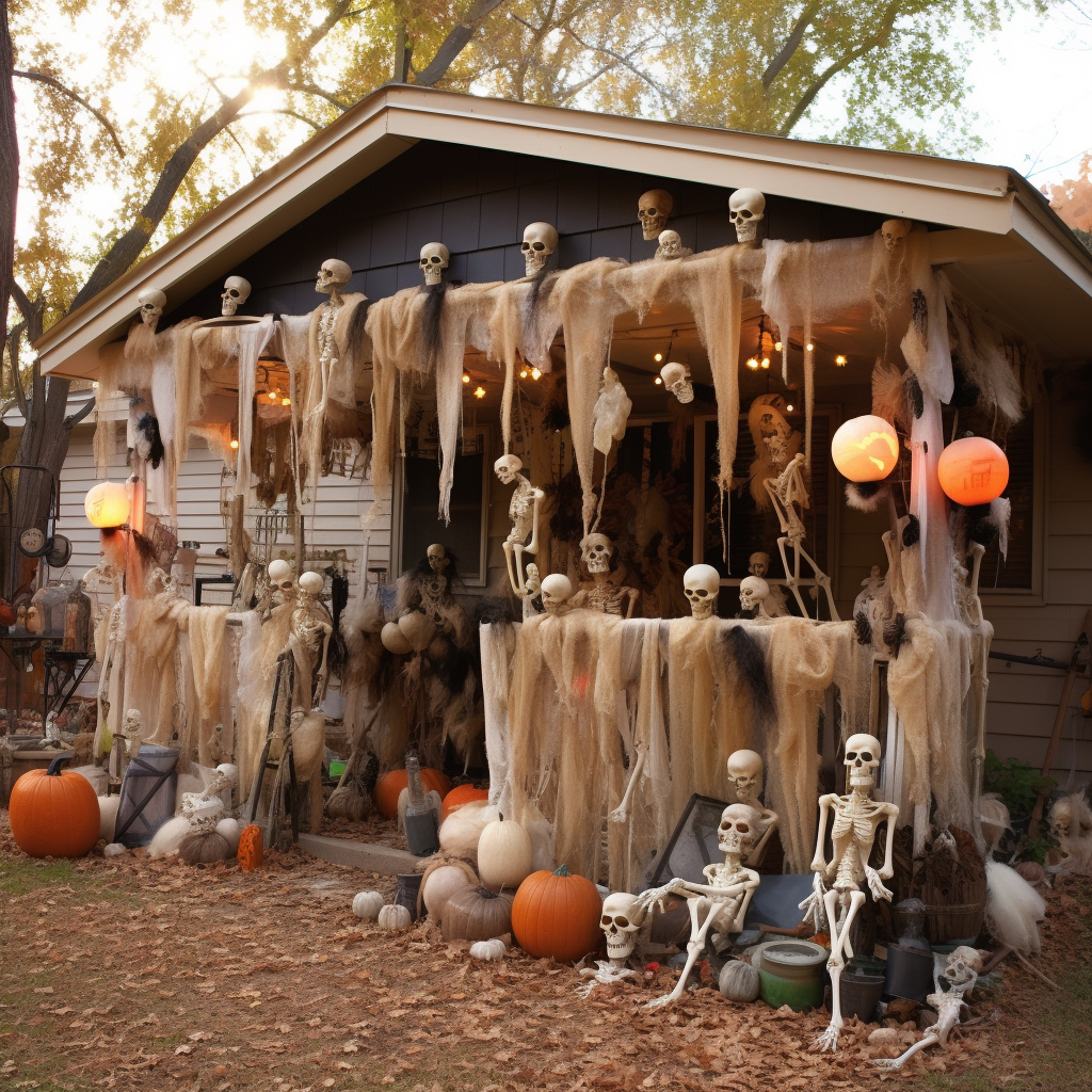 Homemade Halloween decorations in yard