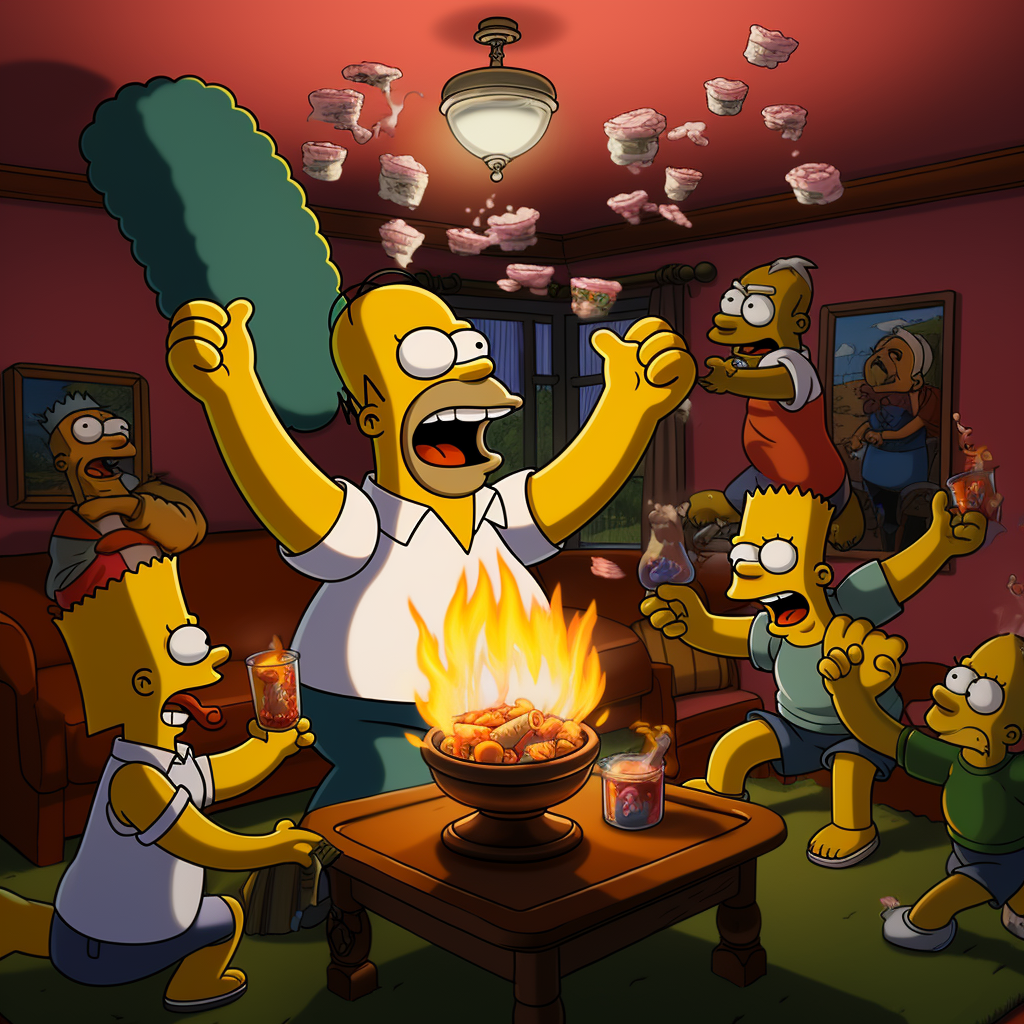 Homer and friends celebrating TikTok video