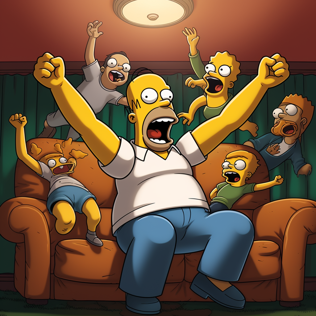 Homer Yelling Goal with Friends on Sofa