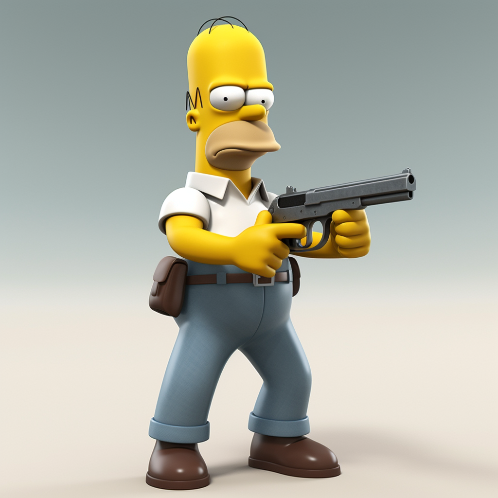 Homer Simpson holding a gun