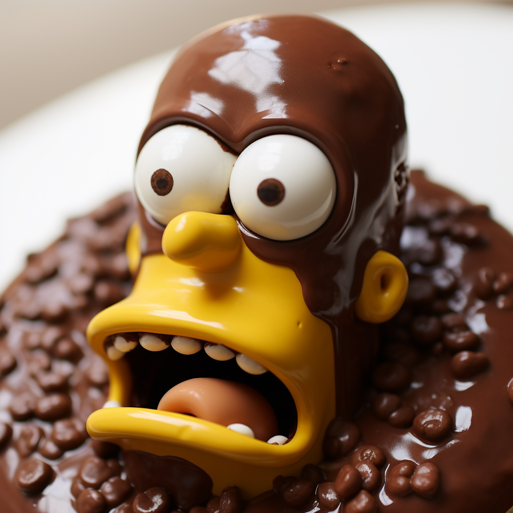 Homer Simpson surrounded by chocolate