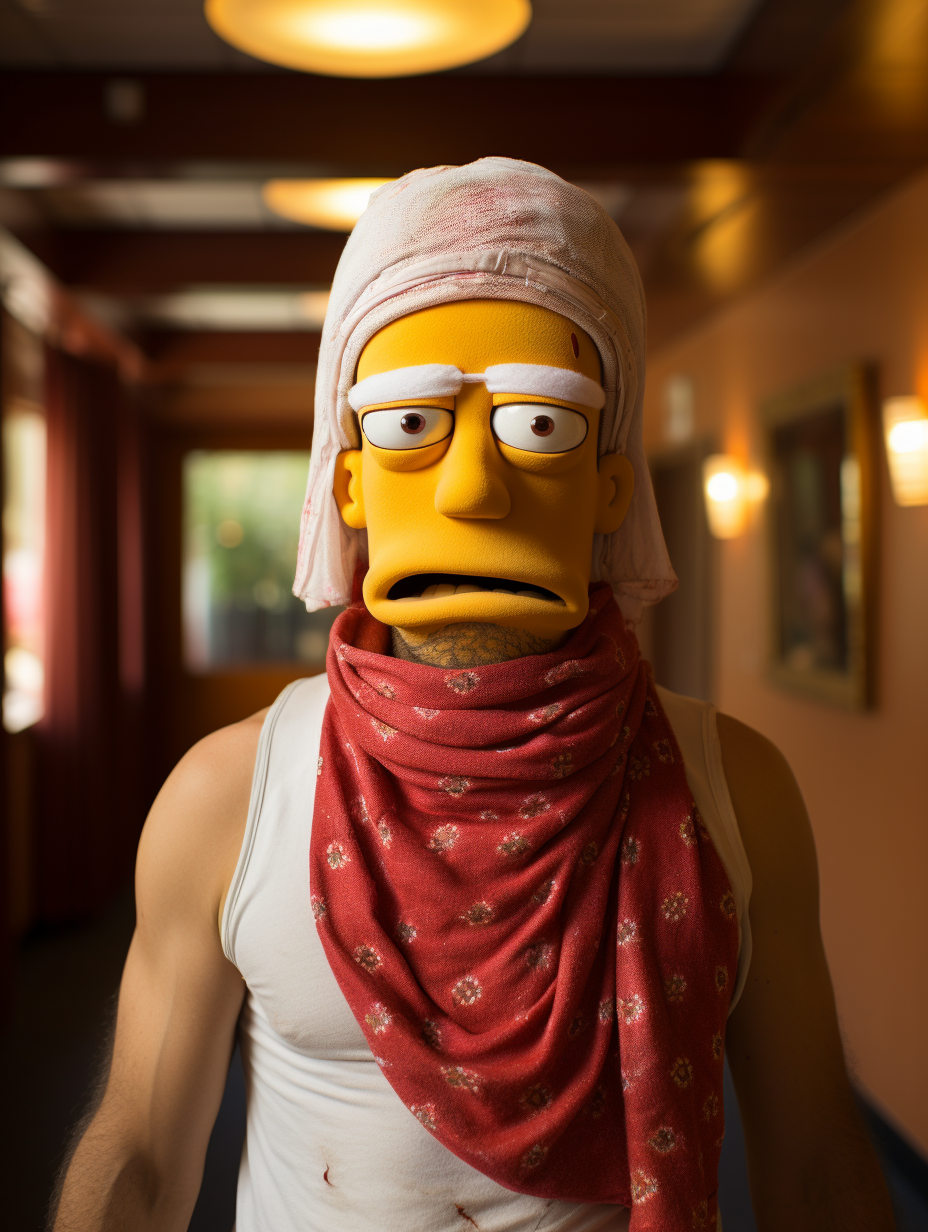 Homer Simpson using towel on his head