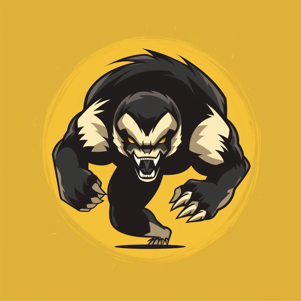 Minimalistic logo design of honey badger chasing