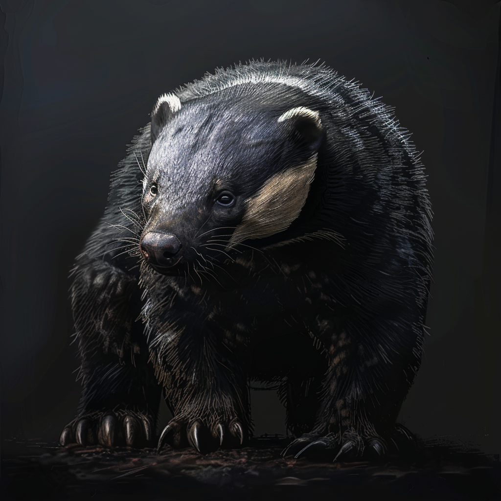 realistic honey badger dark background