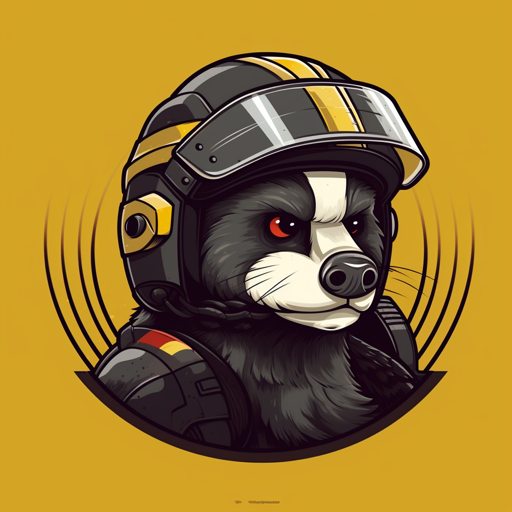 Cartoon of a Honey Badger wearing a Formula 1 helmet