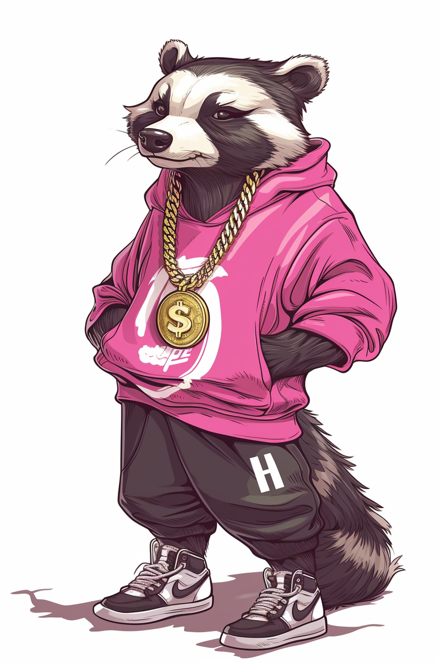 Honey Badger with Pink Sweatshirt and Gold Chain