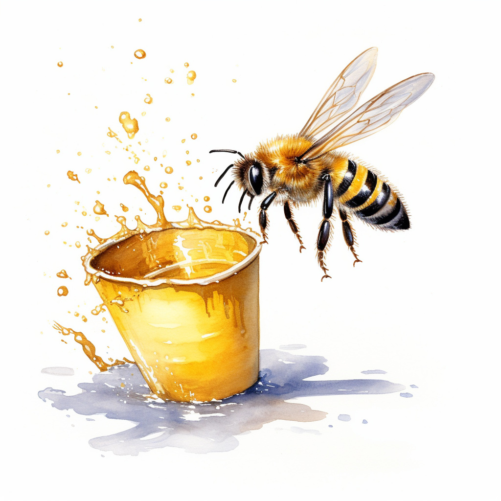 Honeybee with bucket on white background.