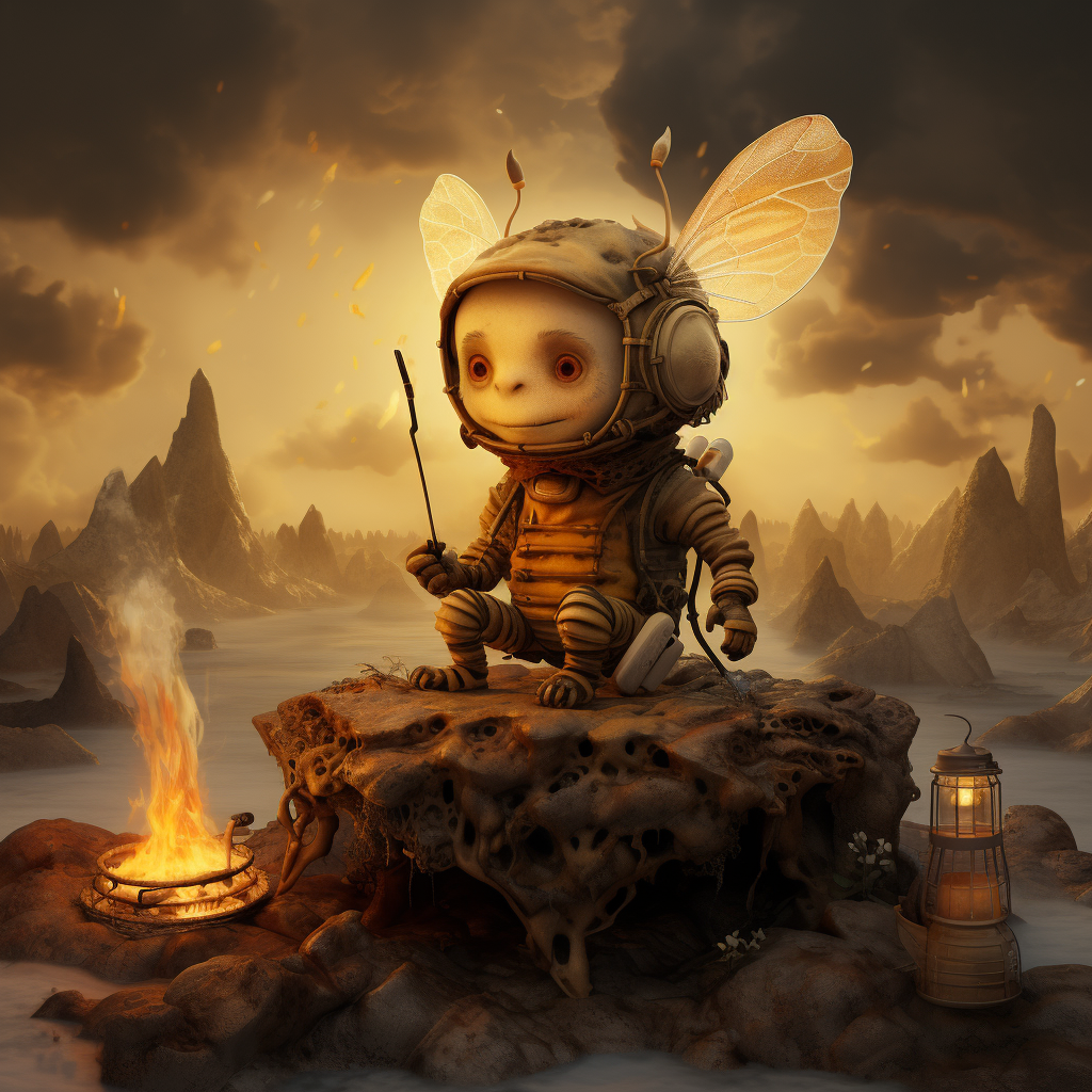 Cute honeybee sitting on toasted marshmallow smore