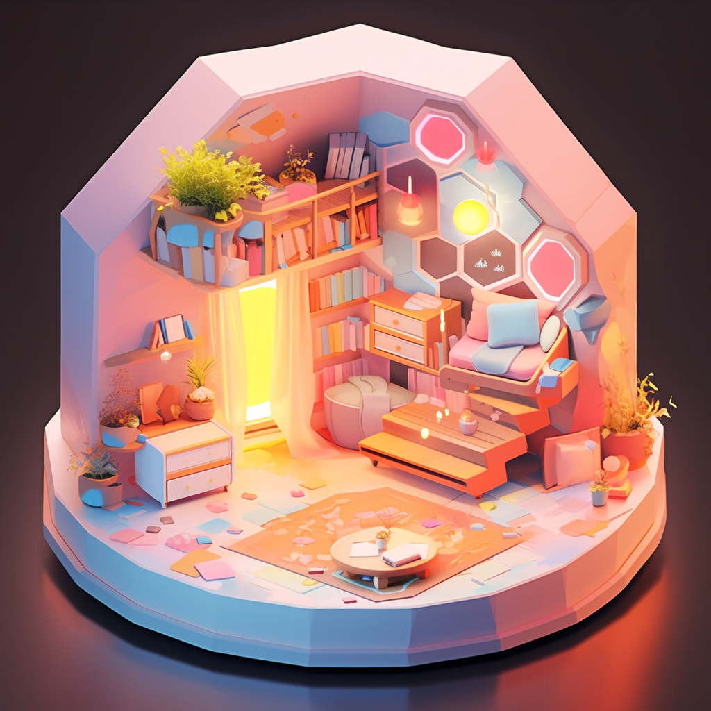 Detailed 3D Miniature Rendering of Honeycomb Apartment