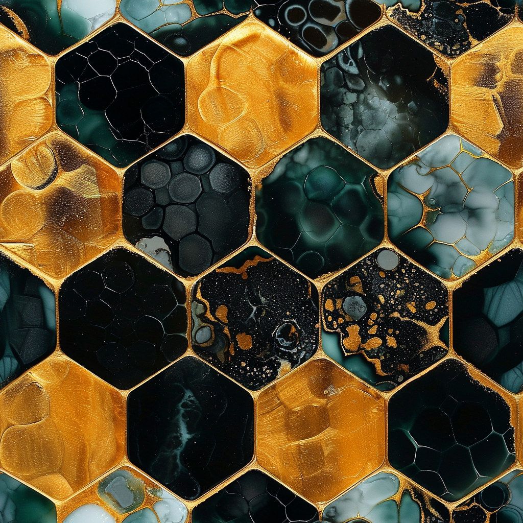 Honeycomb black gold alcohol ink dream Chikancari