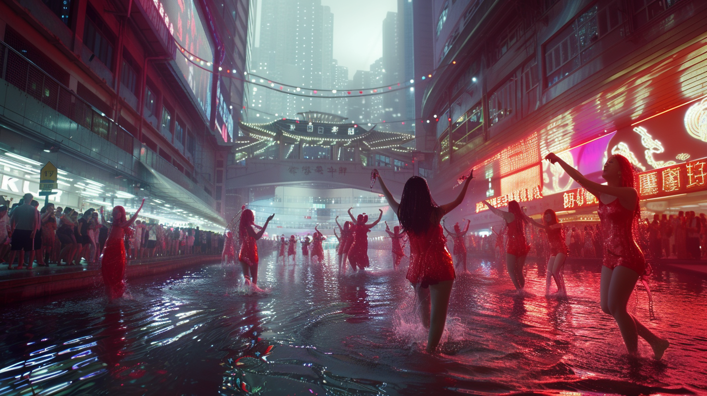 Hong Kong Futuristic Canal City Dancing Office Ladies