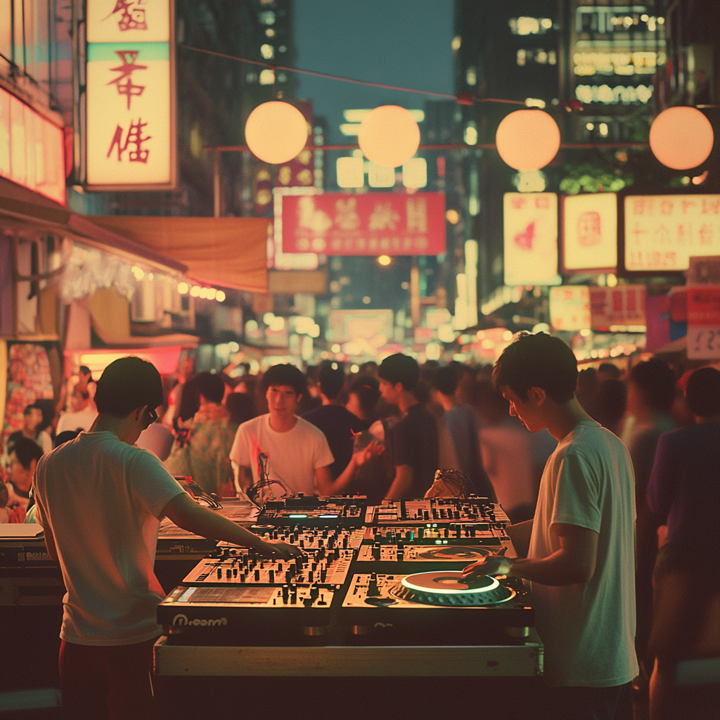 DJs playing music at Hong Kong night market