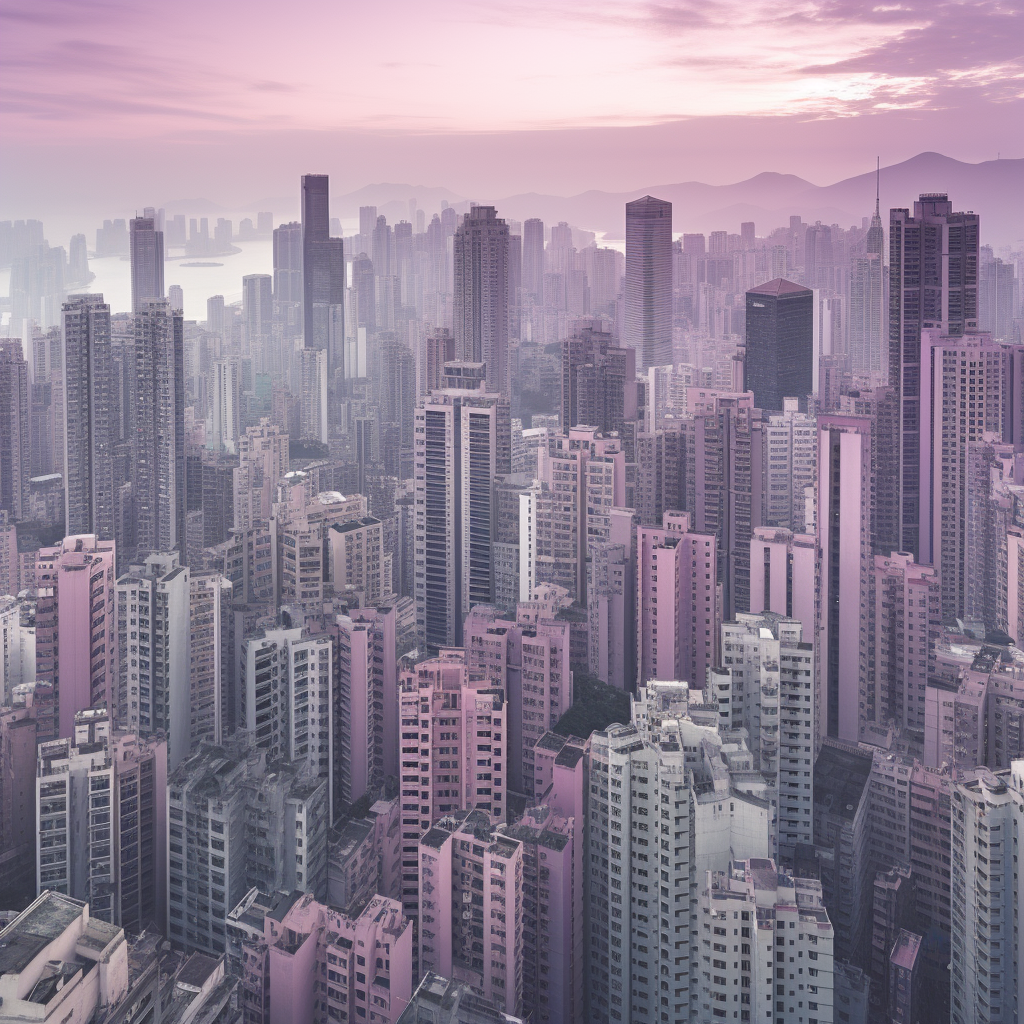 Beautiful Hong Kong Cityscape in Gray, Beige, and Purple