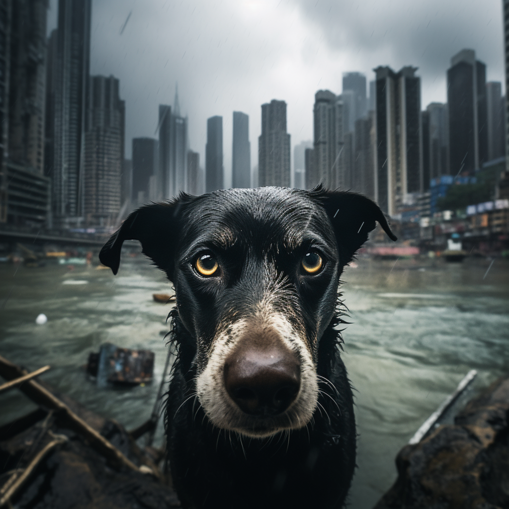 Brave dog in the midst of a typhoon