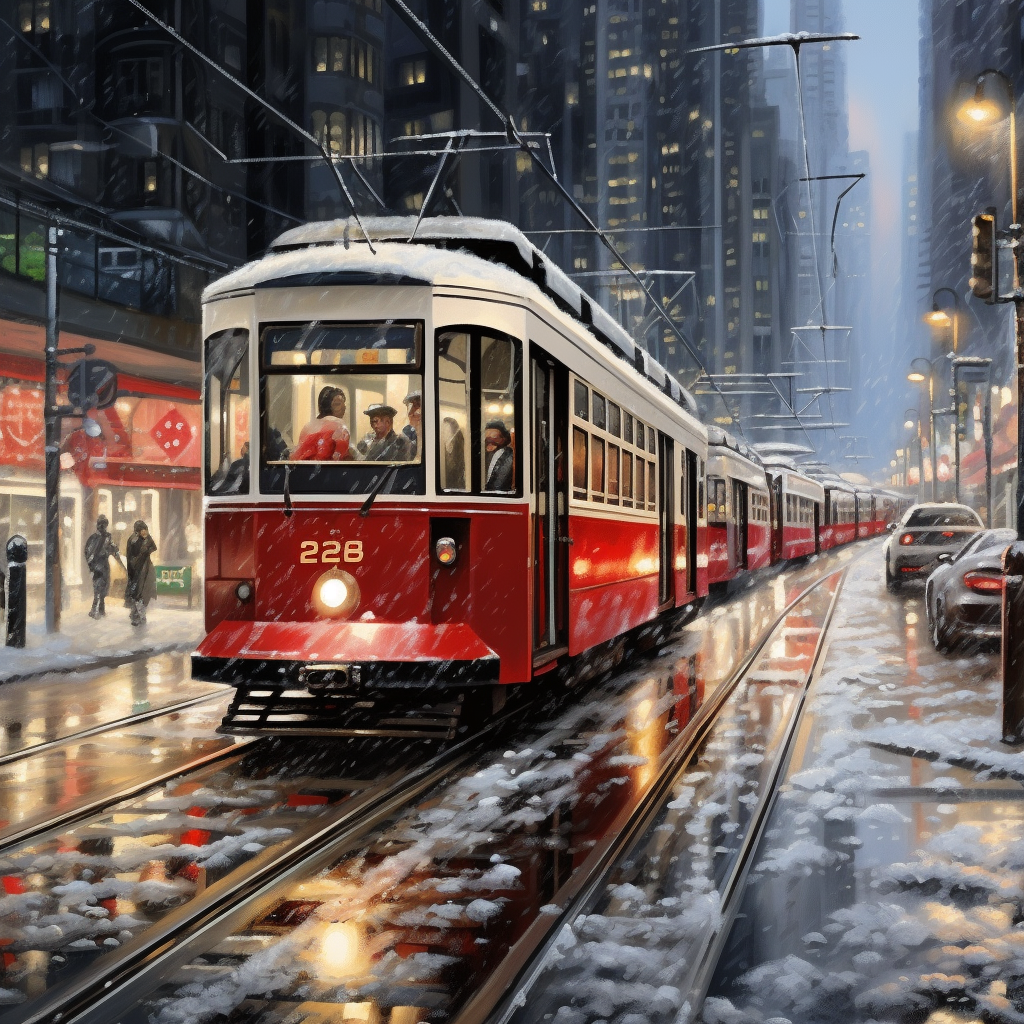 Snow-covered streets of Hong Kong Central tram