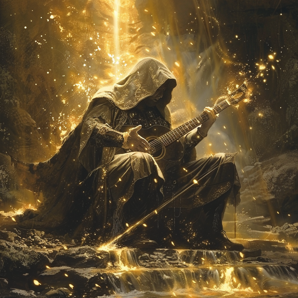 hooded bard making golden wish