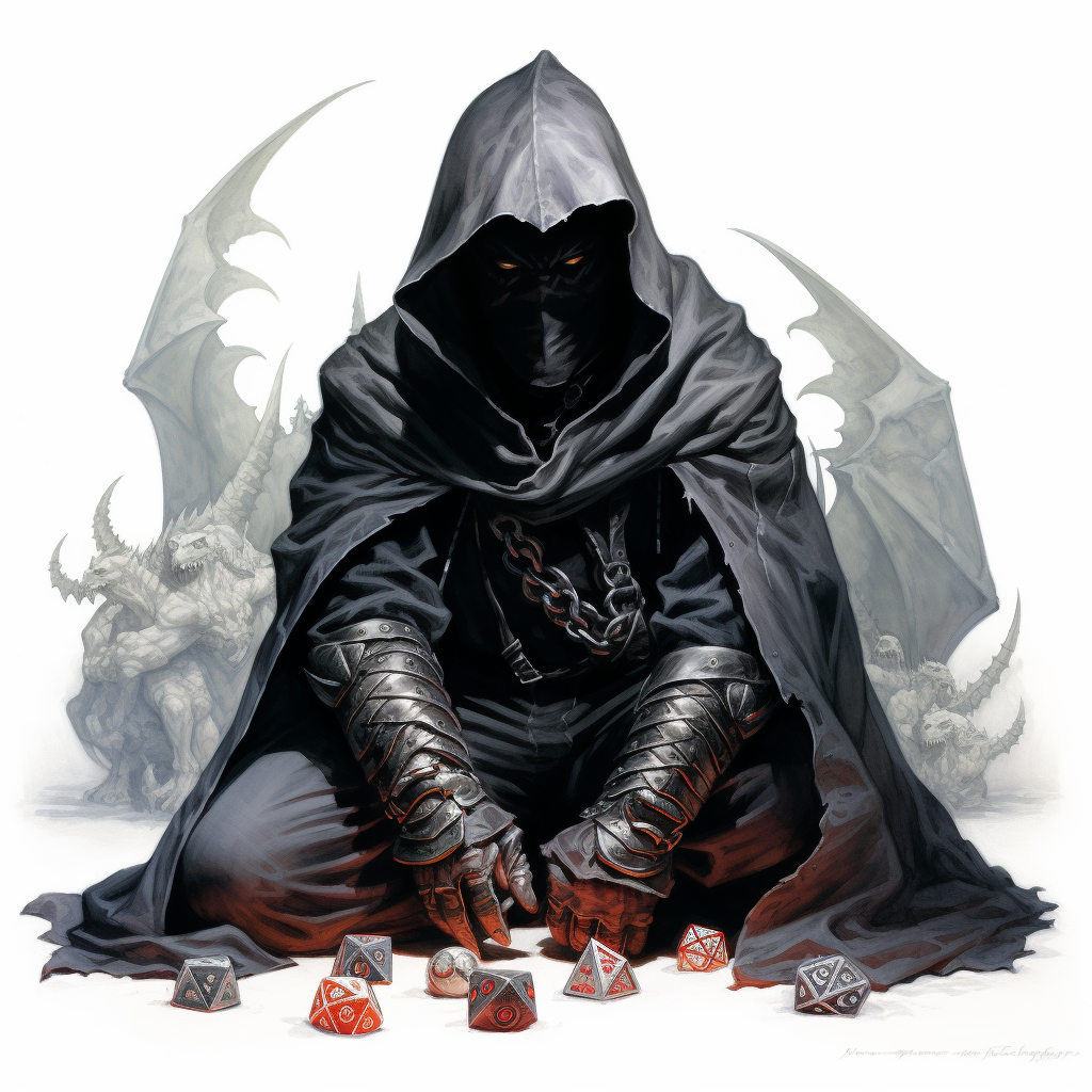 Illustration of a Hooded Game Master controlling a dragon