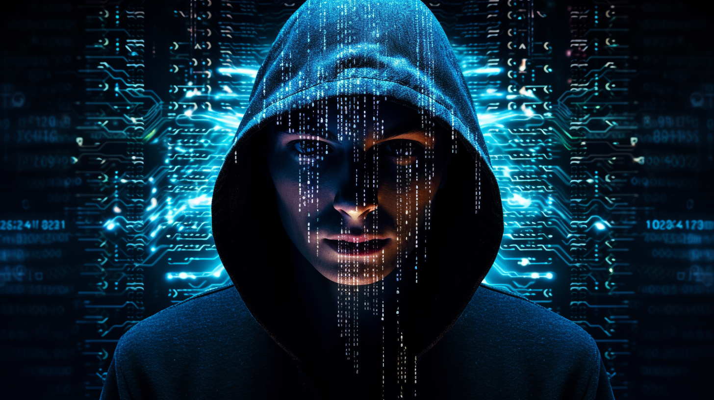 Hooded hacker mastering AI skills