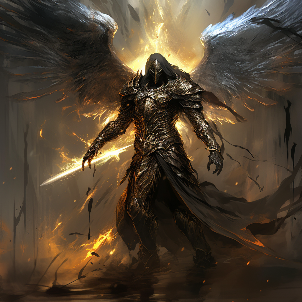 Hooded Male Warrior Angel with Sword