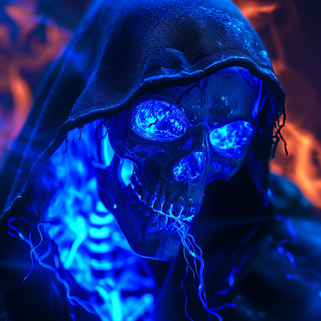 Hooded Skeleton with Blue Fire Eyes