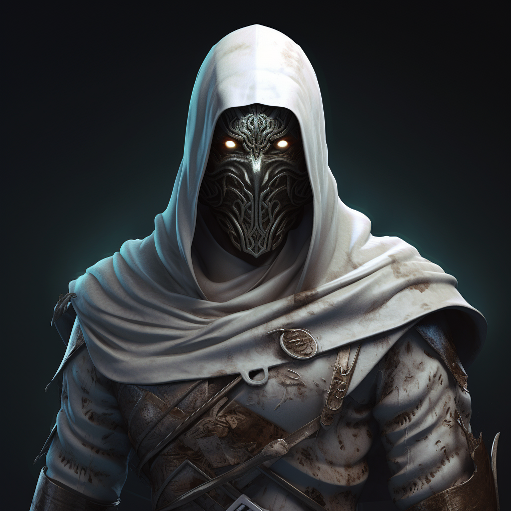 Hooded Warrior in White Mask Fantasy Art