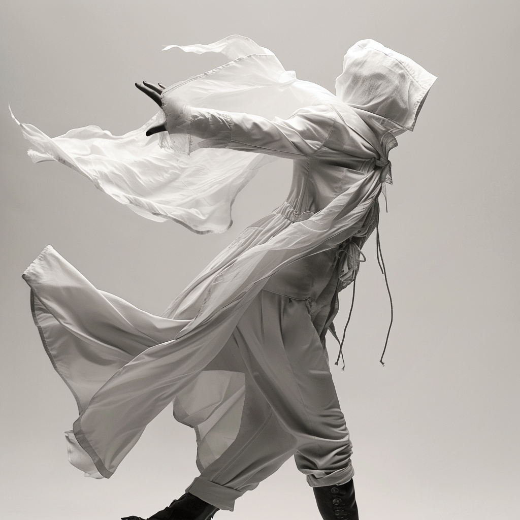 Hooded Woman in White Trenchcoat