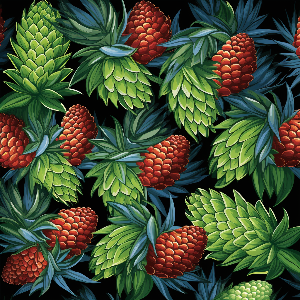 Colorful hop cones and snowflakes pattern