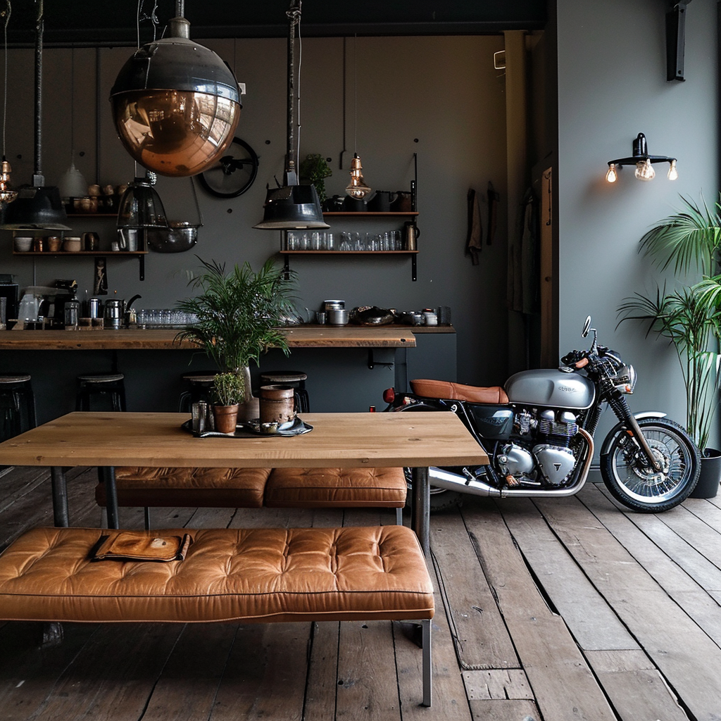 Motorcycle with Footstool and Dining Table