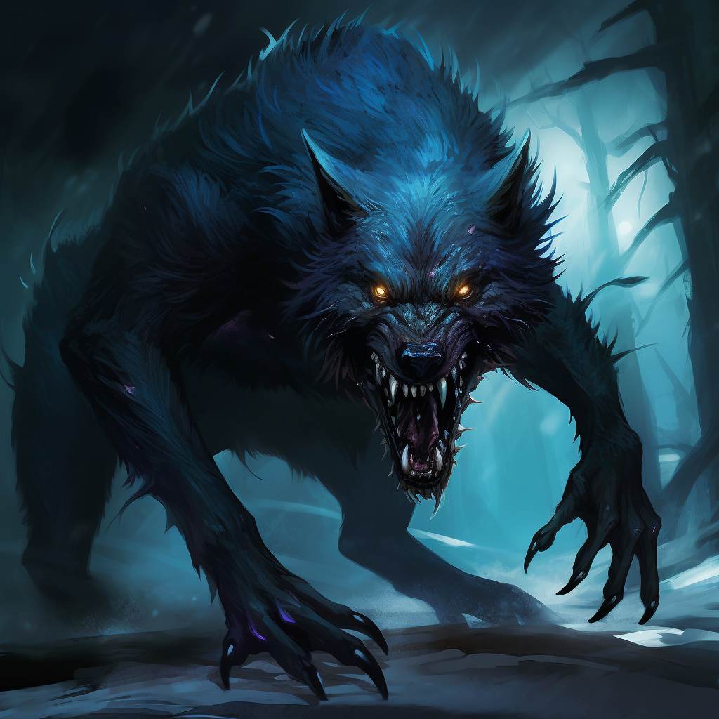 Terrifying wolflike monster with glowing eyes