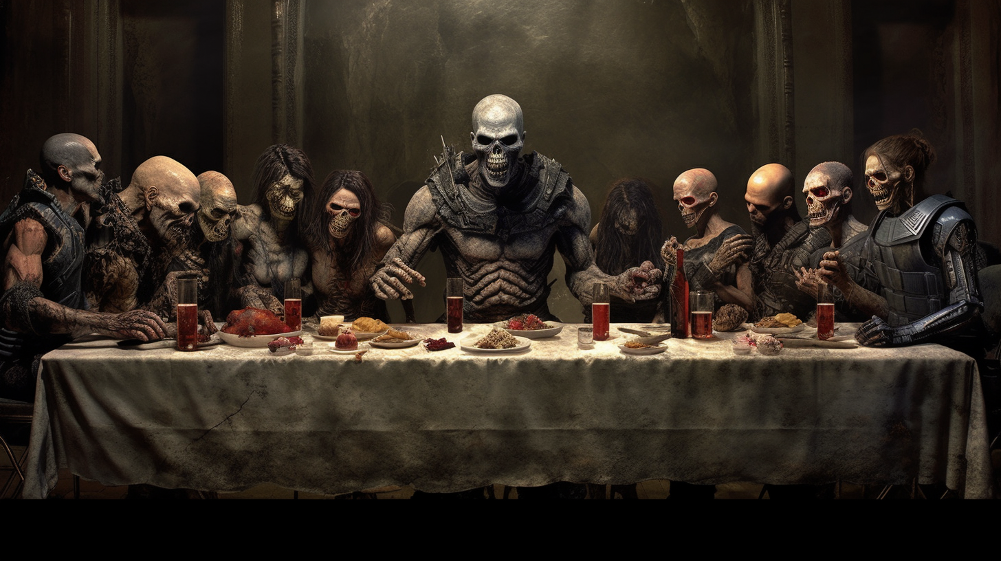 Hyper-realistic Last Supper with Horror Film Characters