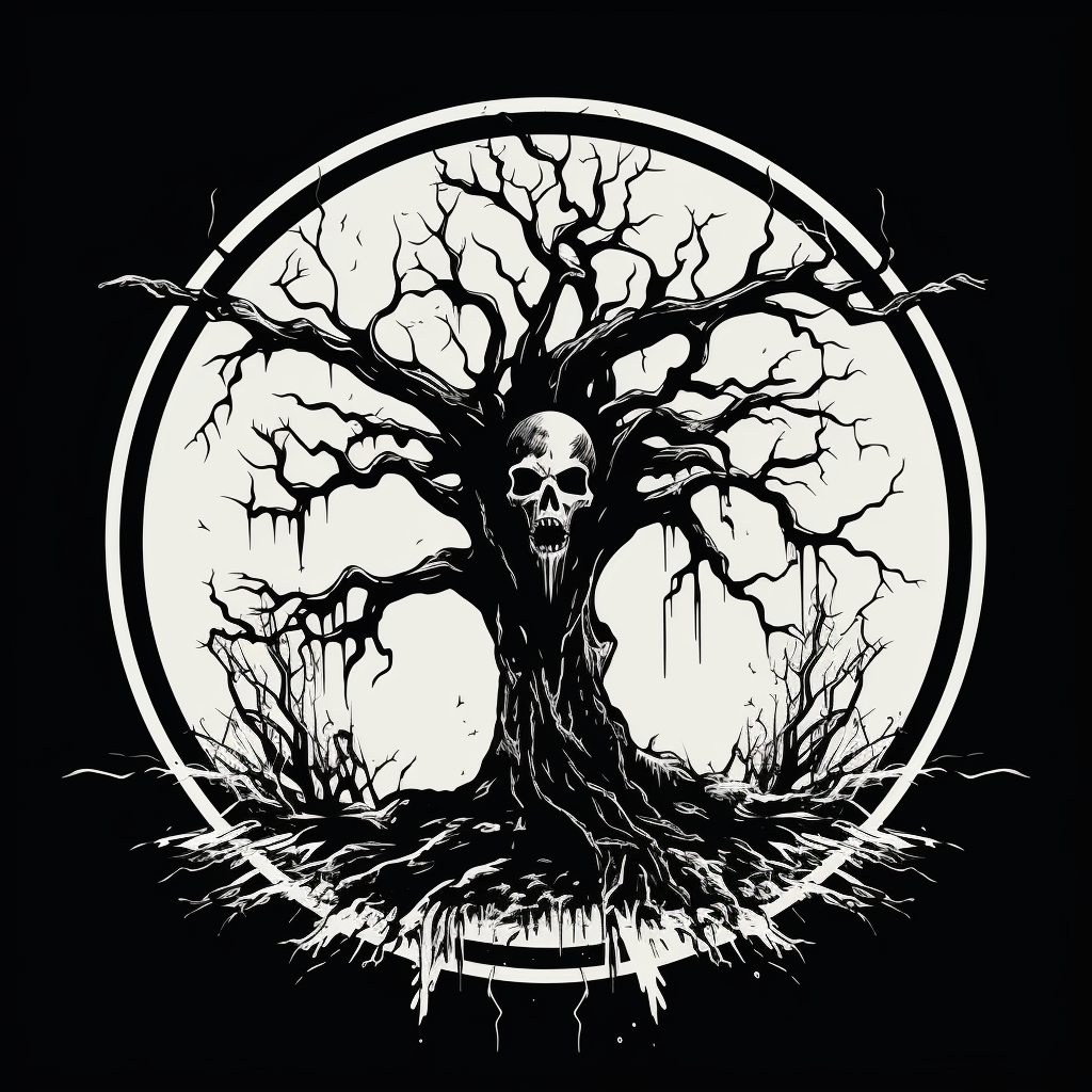 Black and White Tree Logo with Horror Vibes