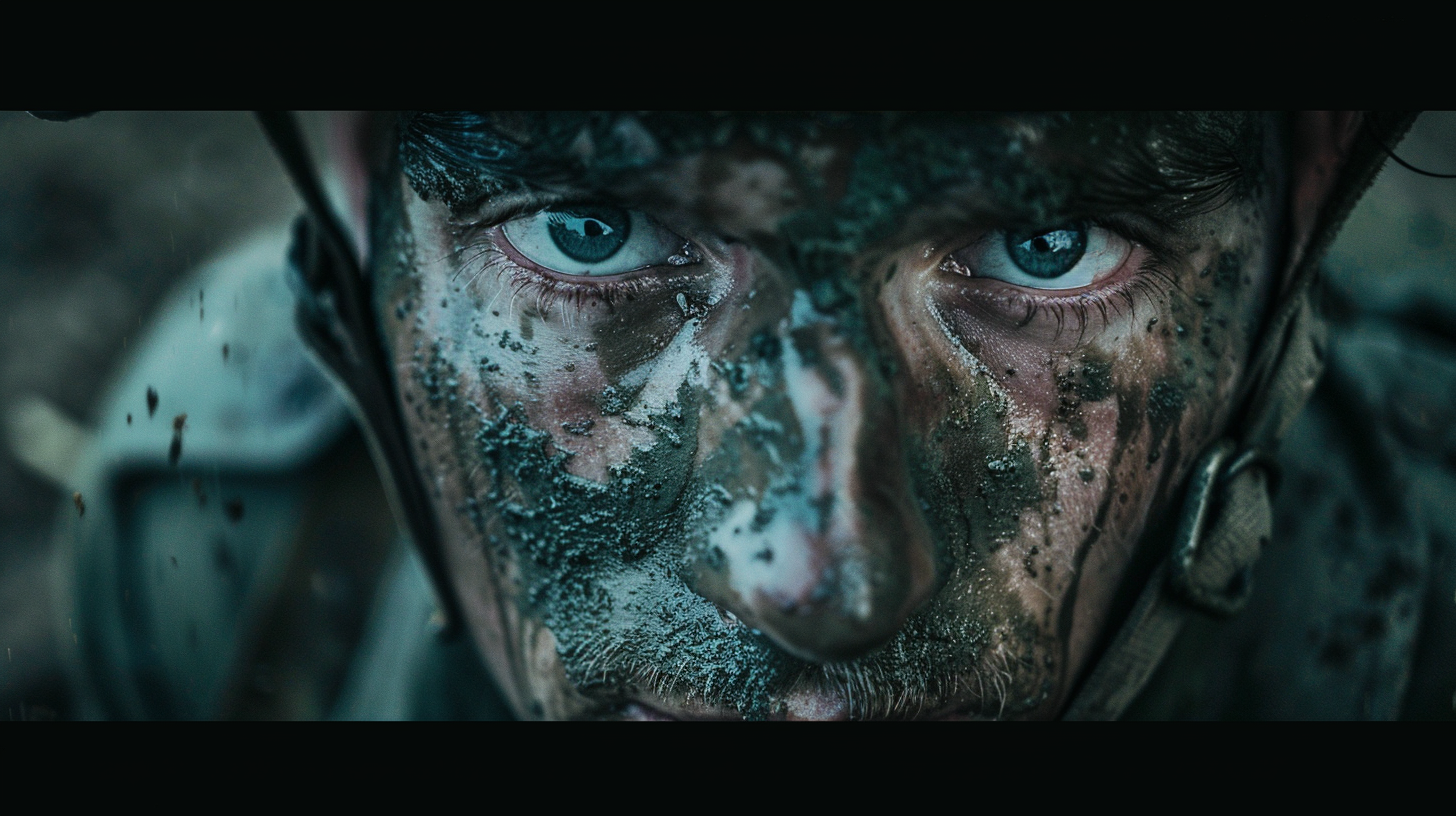 Soldier in Dark War Scene