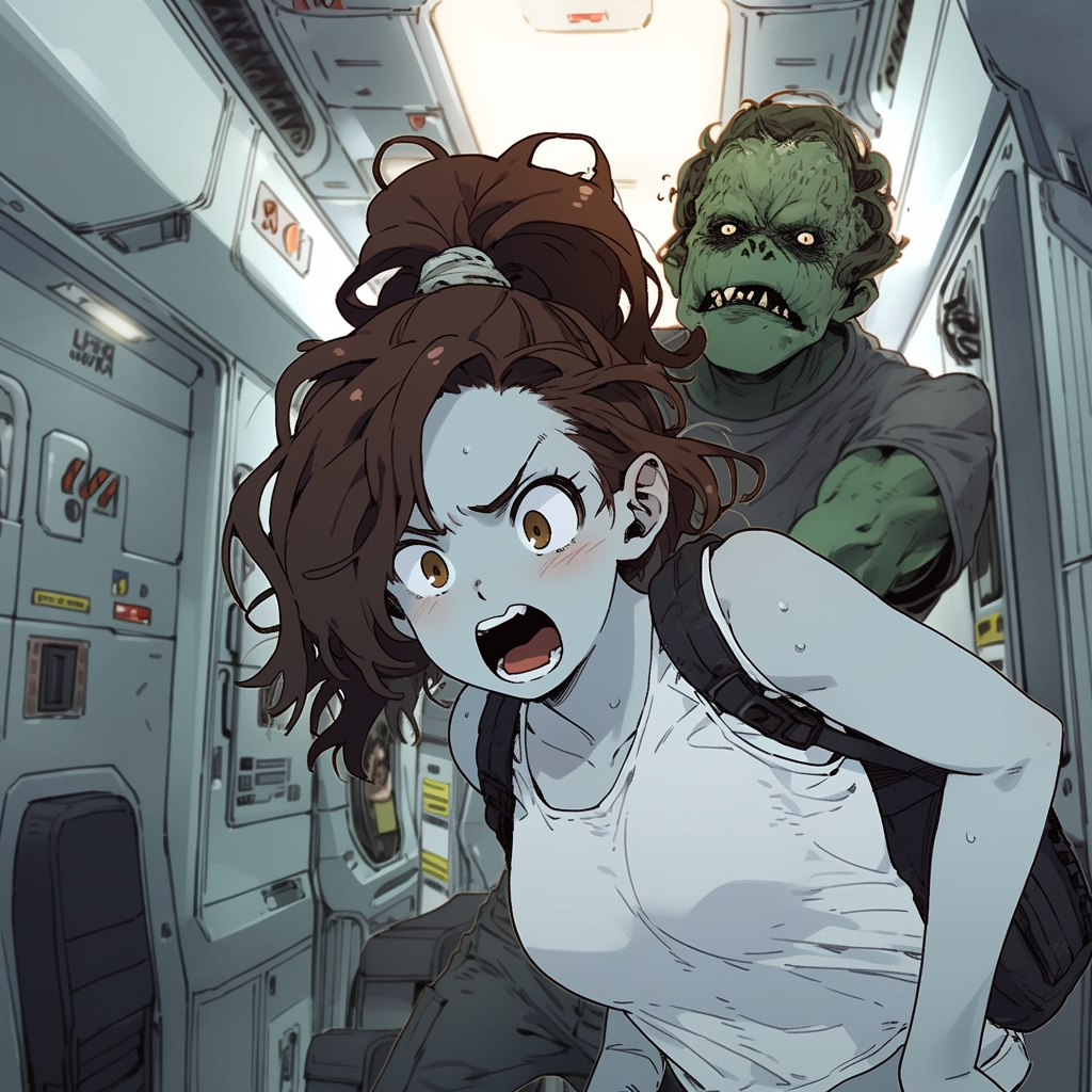 Terrifying Zombie Girl with Green Skin